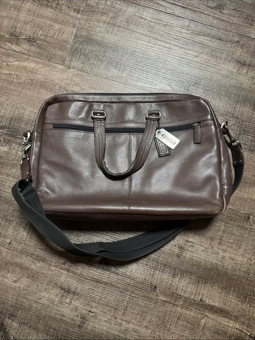 Vintage Coach Brown Pebbled Leather Laptop Brief with Black Strap